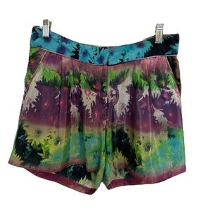 W118 by Walter Baker Blue and Green Floral Print High Waist Shorts